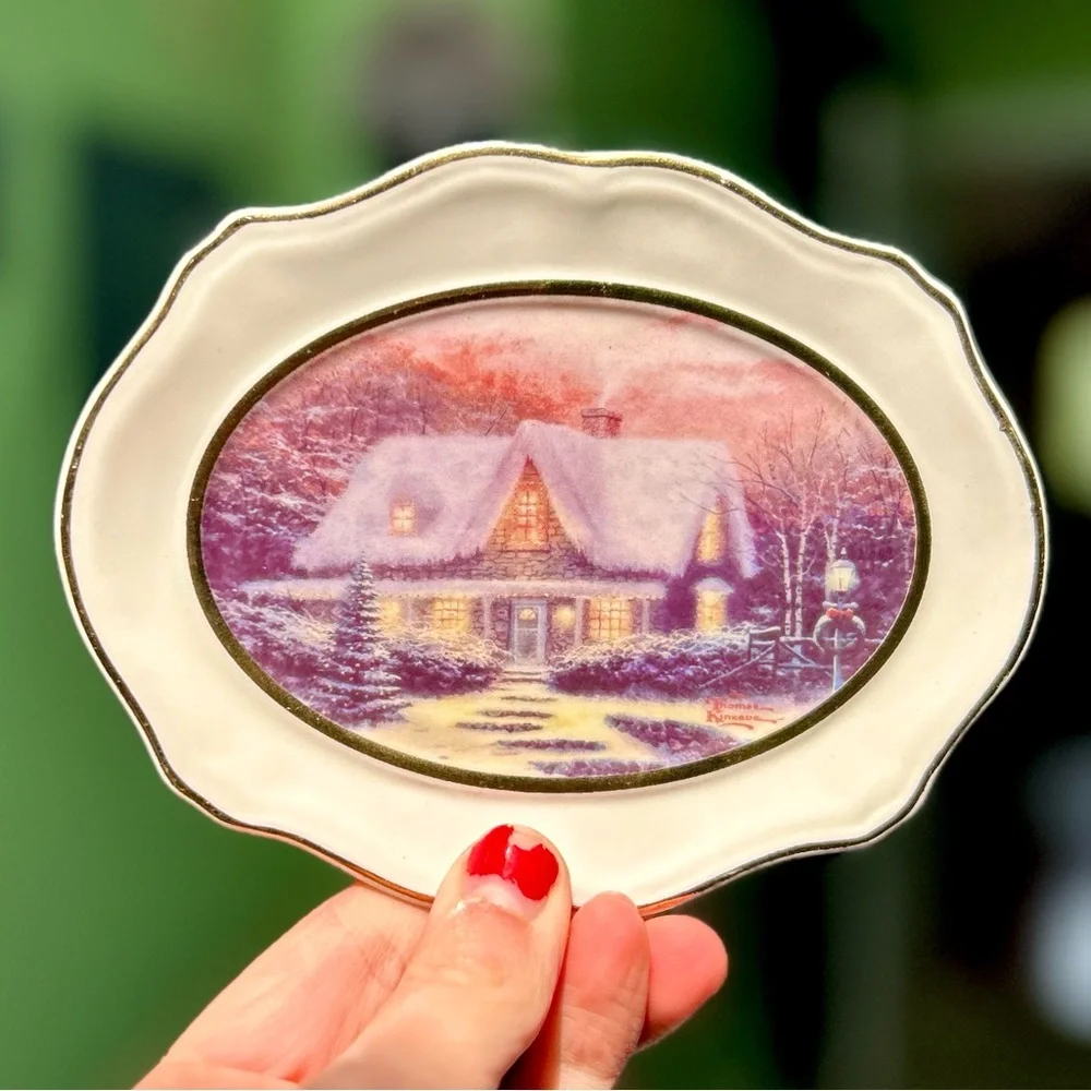 VTG Charming Thomas Kinkade Oval Plate Cottage Art Wall Decor